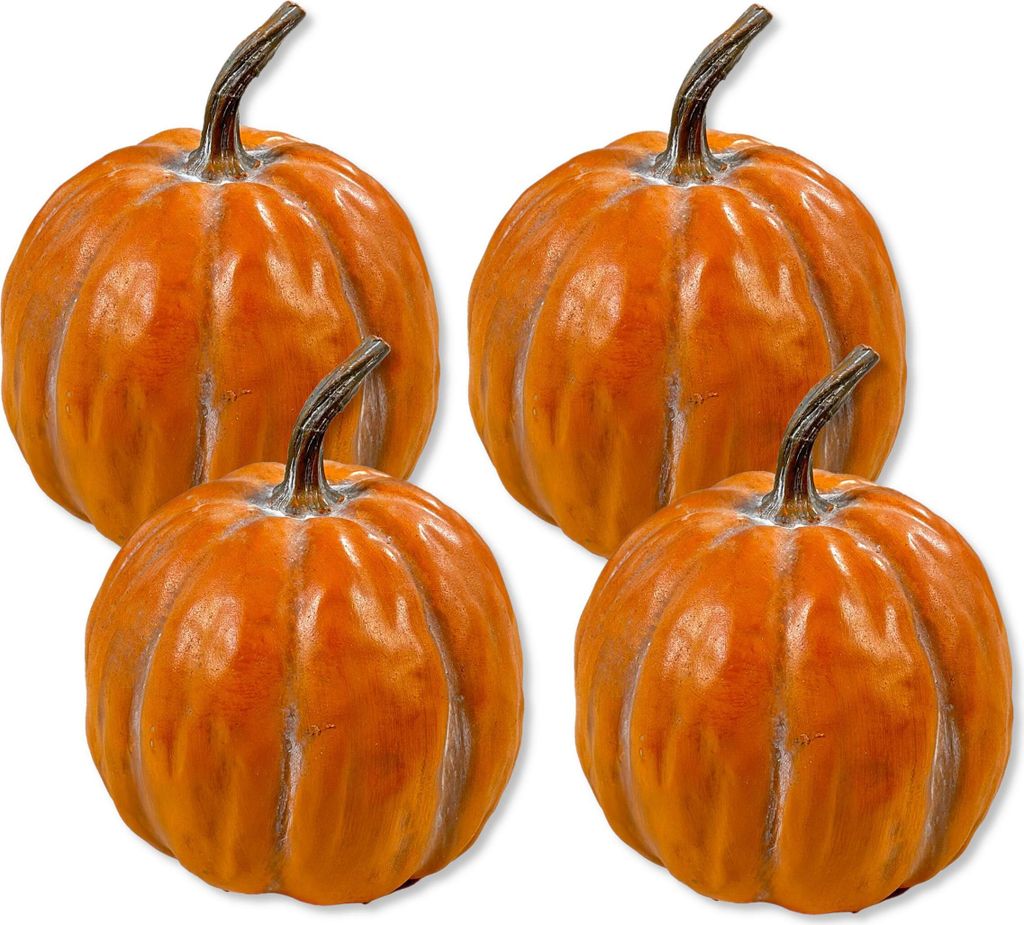 Polyresin Kürbis orange 12 x 14cm - 4 Stück Tisch-Deko Herbst wie echt Pumpkin Halloween Dekofigur