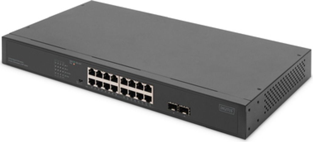 DIGITUS 16-Port Gigabit Netzwerkswitch, 19 Zoll, unmanaged, 2 Uplink Ports, SFP