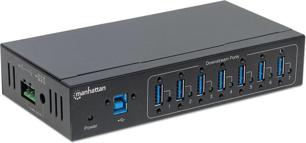 Hub USB 3.0 pour Rail DIN avec 7 Ports pour Automatisation et Laboratoire