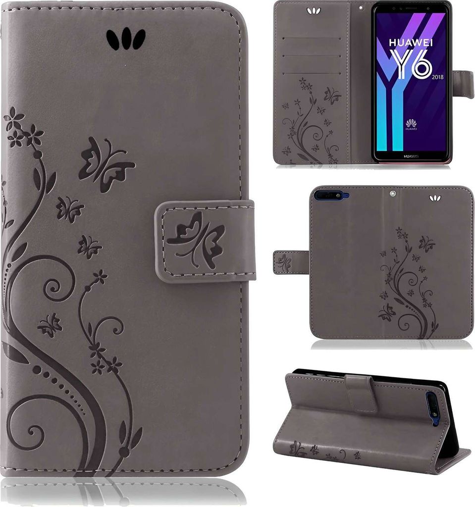 Handytasche für Huawei Y6 (2018) in Blumen Flip Cover Produktbild 