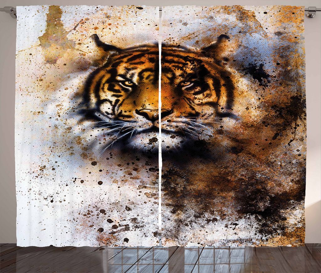 ABAKUHAUS Tiger Rustikaler Gardine, Wild Beast Verärgerte Predator, Schlafzimmer Kräuselband Vorhang mit Schlaufen und Haken, 280 x 175 cm, Mehrf...