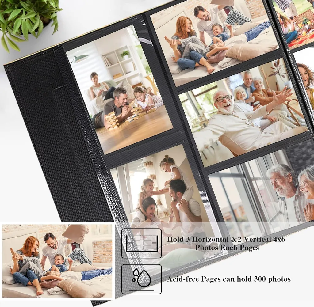 Album Fotografico In Pelle Morbida Per Scrapbooking - 60 Fogli Neri - Kit Completo Con Adesivi E Penna
