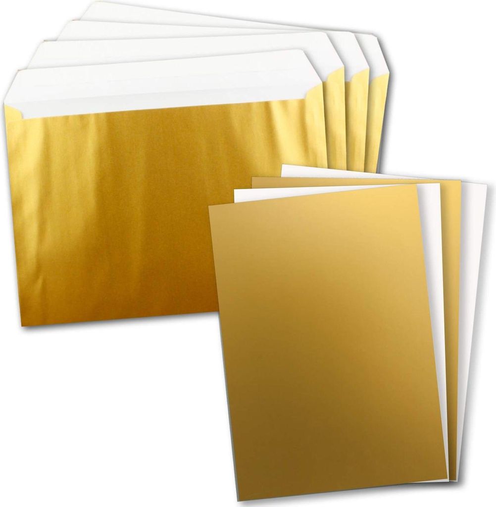 DIN A4 Metallic Gold Selbstklebende Umschläge - Set mit 10 Karten und Umschlägen