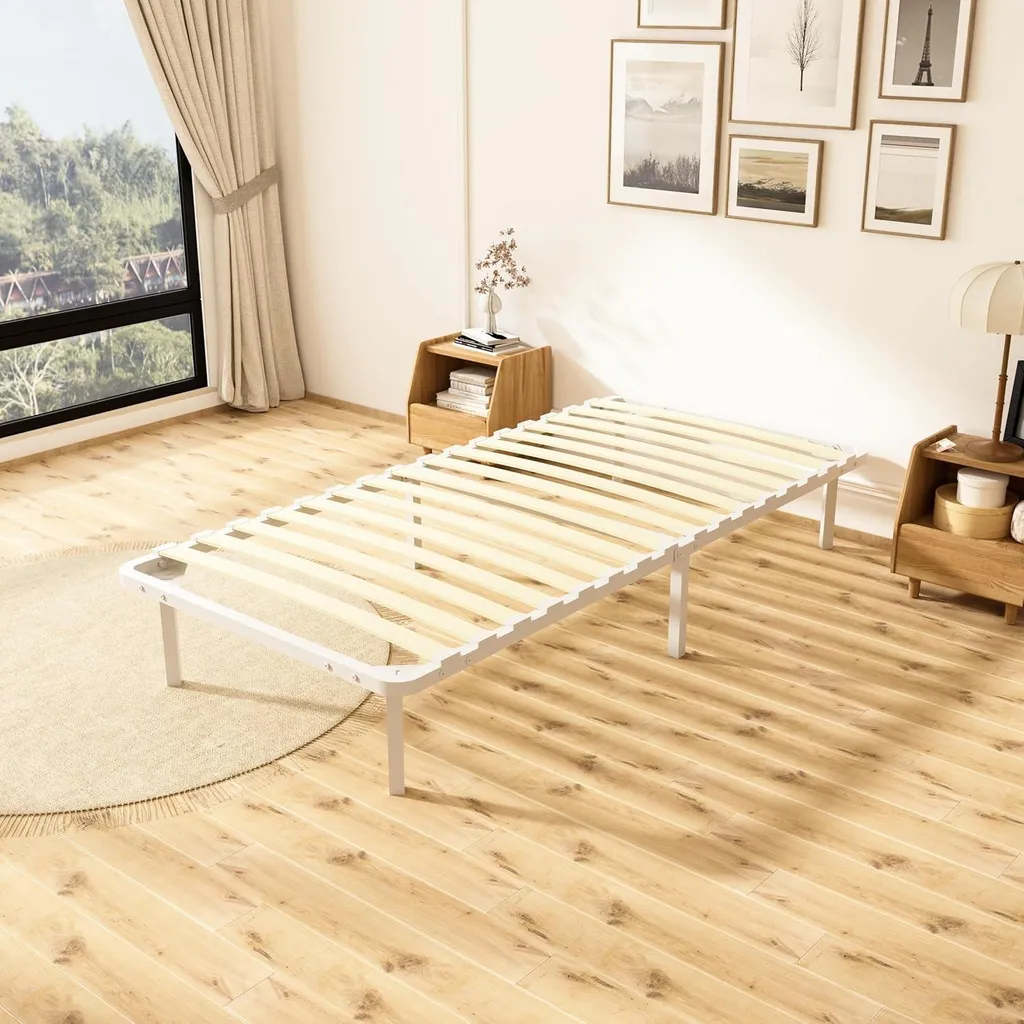 TEENO Sommier à Lattes 90x190 cm avec 6 Pieds pour Lit 1 Personne Adulte
