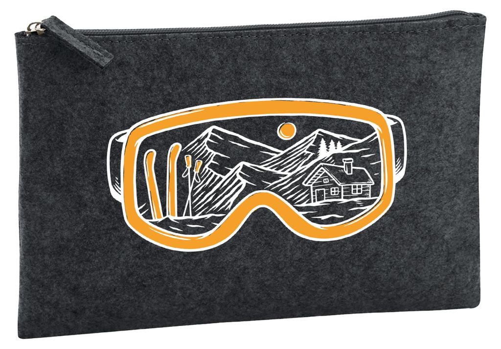 Huuraa Kulturbeutel Ski Skibrille 1 Liter Charcoal Filz Kosmetiktasche Geschenkidee