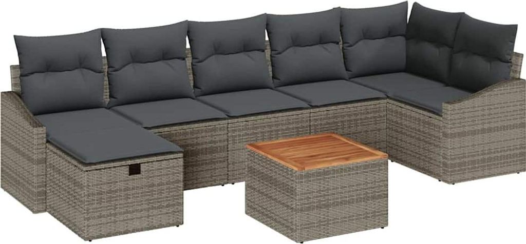 Gartensofa-set mit Kissen mit Speicher 8 pcs Grau Poly-Rattan