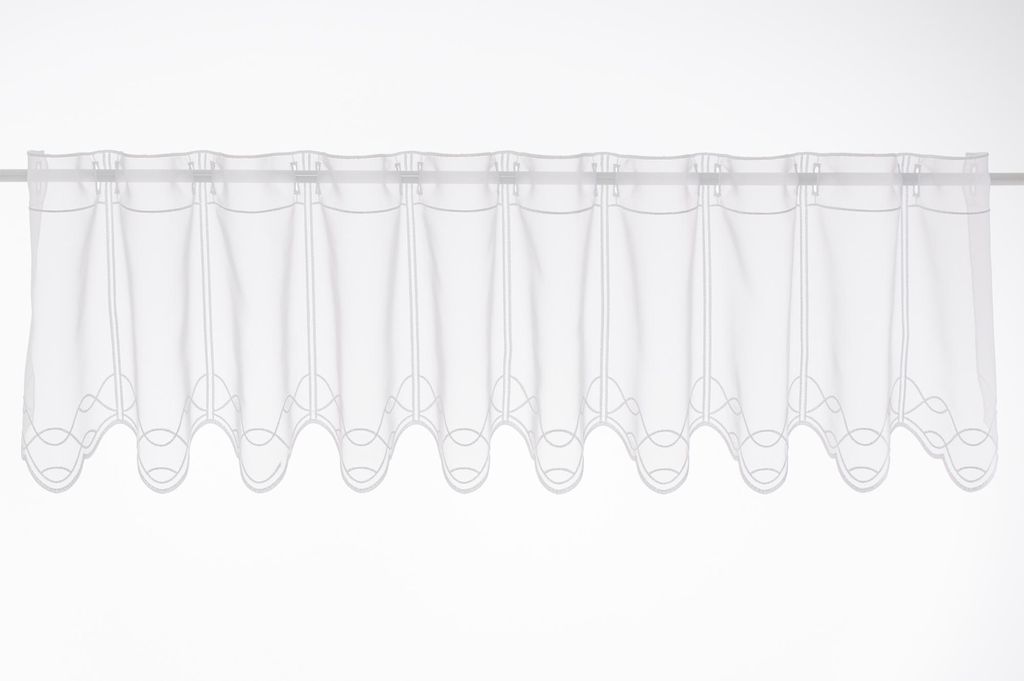 Gardinen Kranzusch Scheibengardine Stickerei auf Voile 30x64 cm H/B weiß Bistrogardine Vorhang Küche 1er Pack