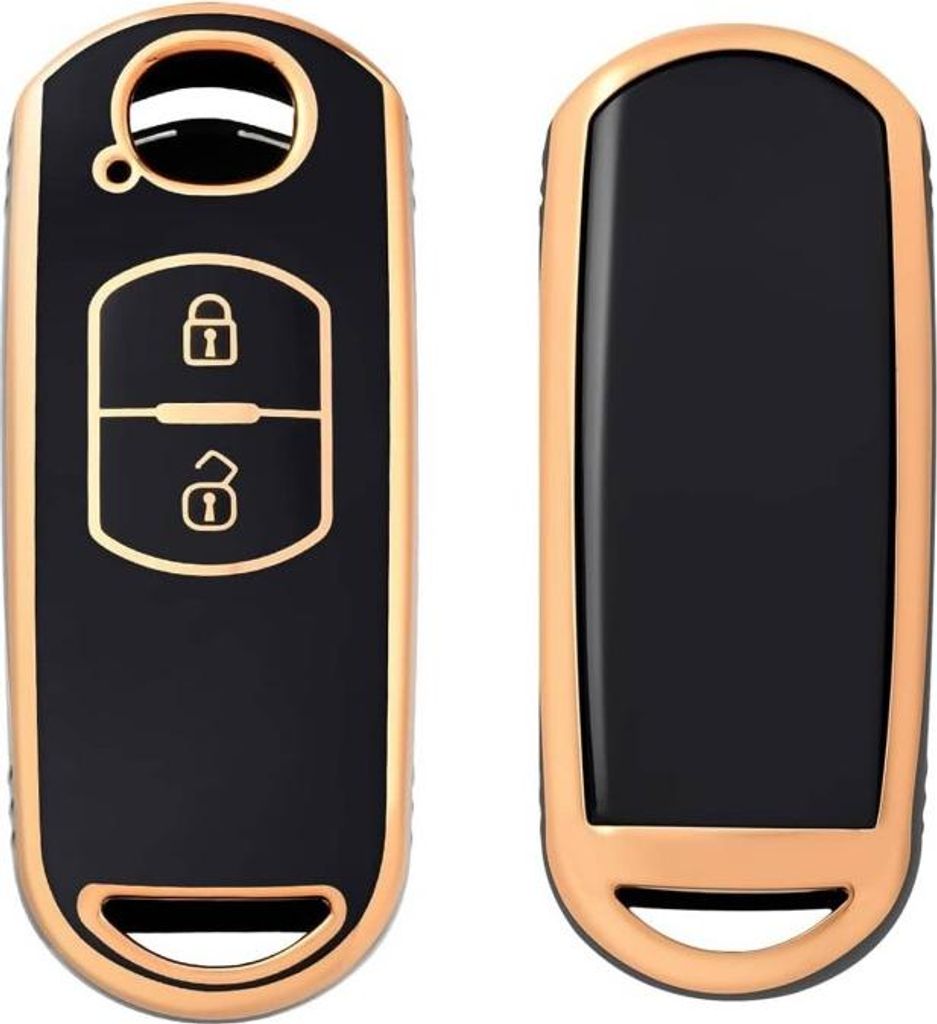 Dutch Shield - TPU Autoschlüssel Hülle für das Mazda Schlüssel - Schutzhülle Schlüsselhülle Cover A2 Gold, Schwarz