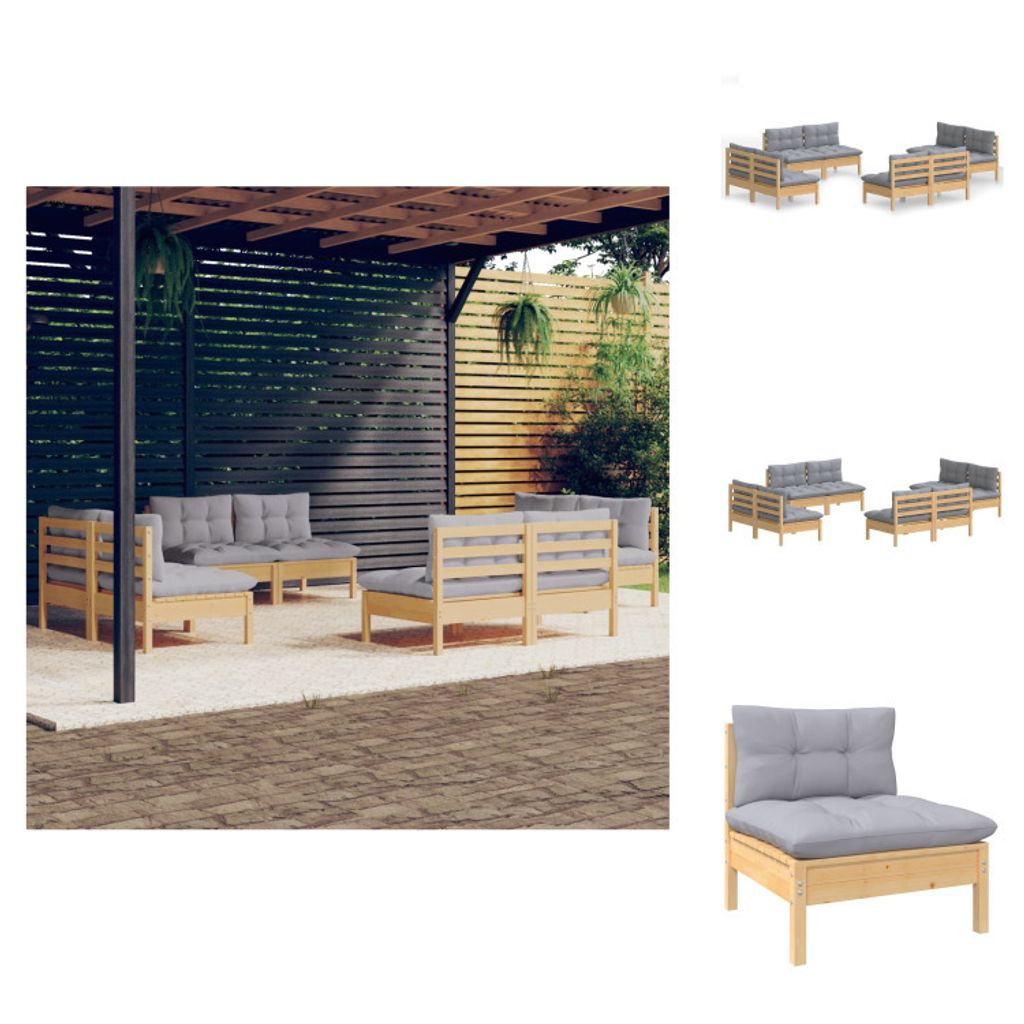 vidaXL 8-tlg. Garten-Lounge-Set mit Grauen Kissen Kiefernholz - Gartenmöbel-Sets