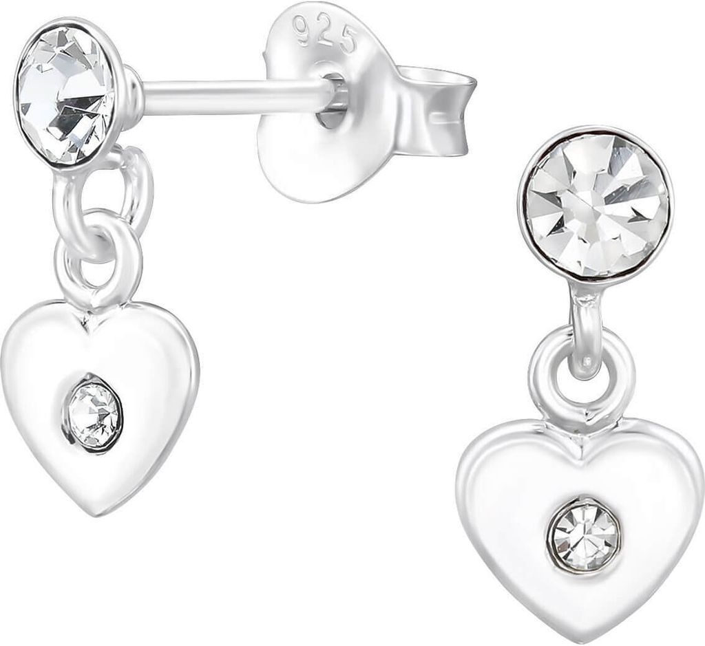 Ohrringe Ohrstecker 925 Sterling Silber vergoldet Ohrhänger Herz mit Kristallen Material - Silber