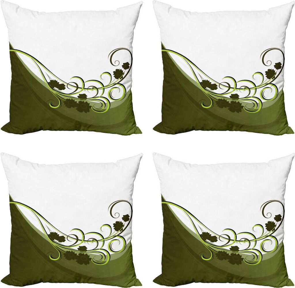 ABAKUHAUS olivgrün Kissenbezug Set (4 Stück), Hochzeit Inspired, Moderner Doppelseitiger Digitaldruck, 45 cm x 45 cm, Pale Green White