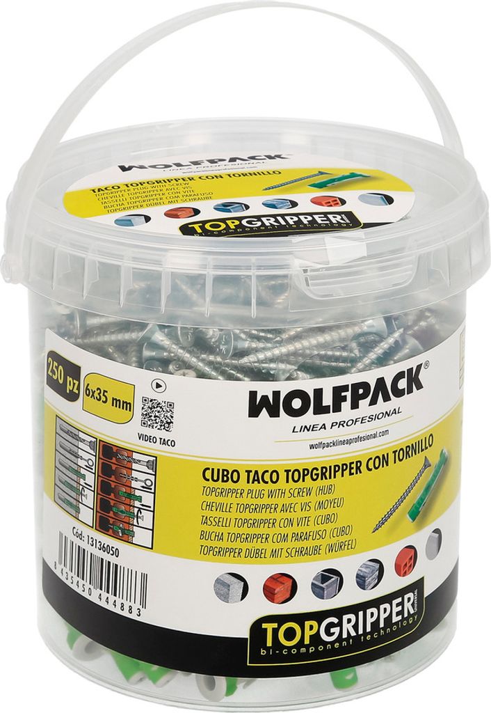 Wolfpack Cubo Tacos Topgripper Bimaterial Con Tornillos Ø 6 mm. 250 Piezas