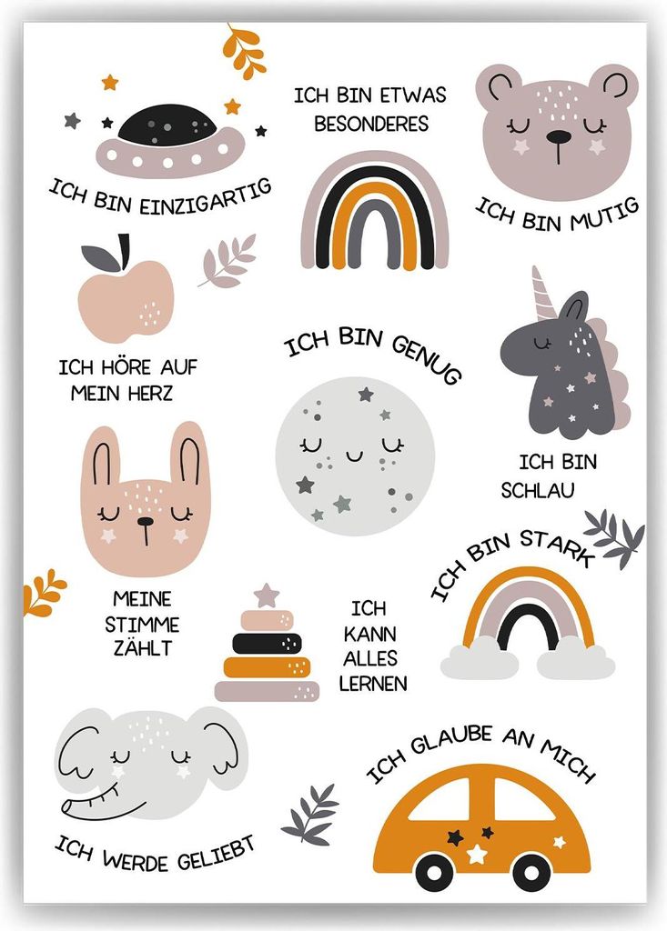 Affirmationsposter Geschenk Schulanfang positive Affirmation Einschulung – DIN A4 (21x29.7cm)