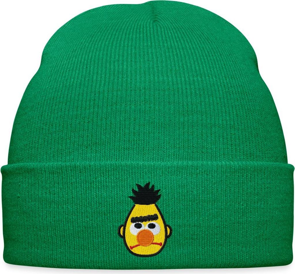 Spreadshirt Sesamstraße Bert Als Stickmotiv Bestickte Wintermütze, One size, Kelly Green