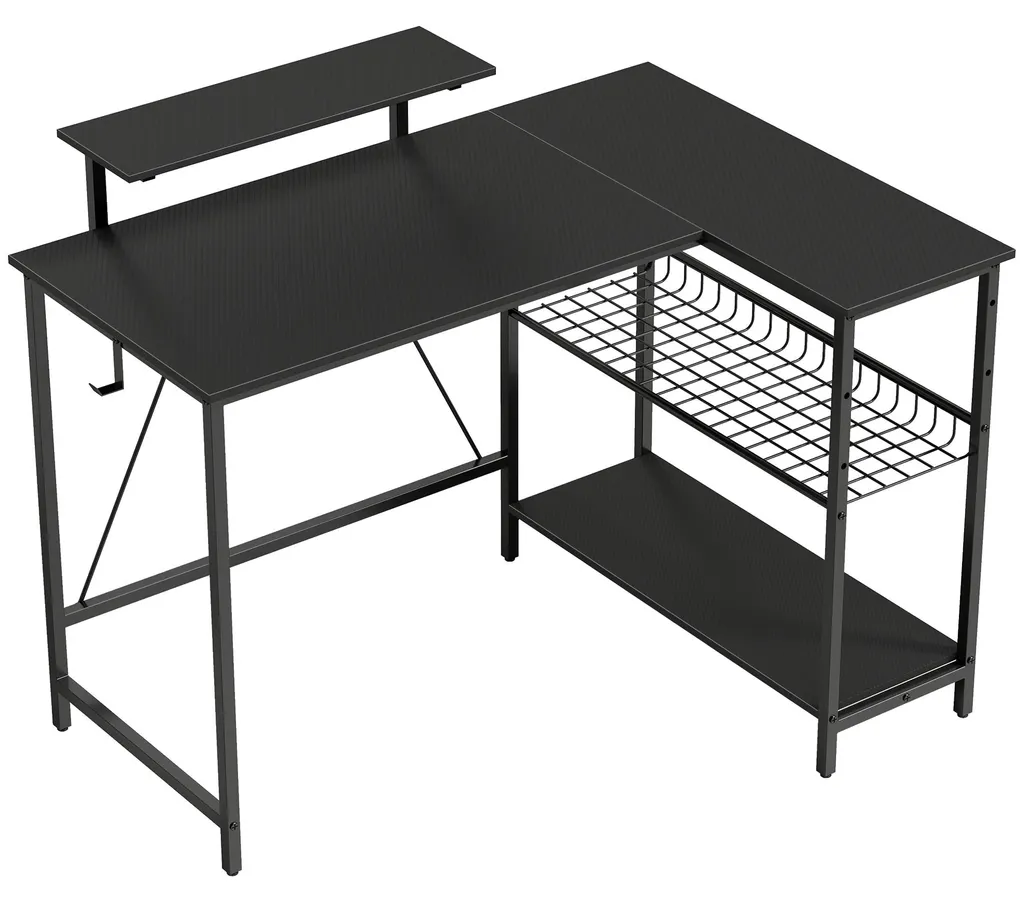 Bureau de jeu réversible avec support écran et étagère maille noir - 11
