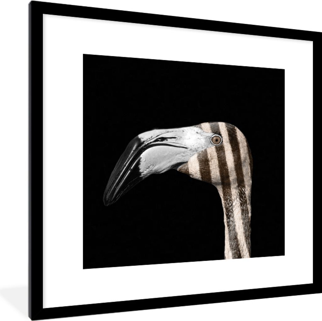 MuchoWow MuchoWow Gerahmtes Poster Flamingo - Schnabel - Linie 40x40 cm - Poster mit zchwarzem Bilderrahmen - Poster - Plakat im Rahmen