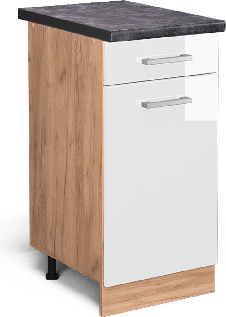 Küchenunterschrank Vicco R-Line Weiß Hochglanz 40 cm , AP Anthrazit, Model 45415