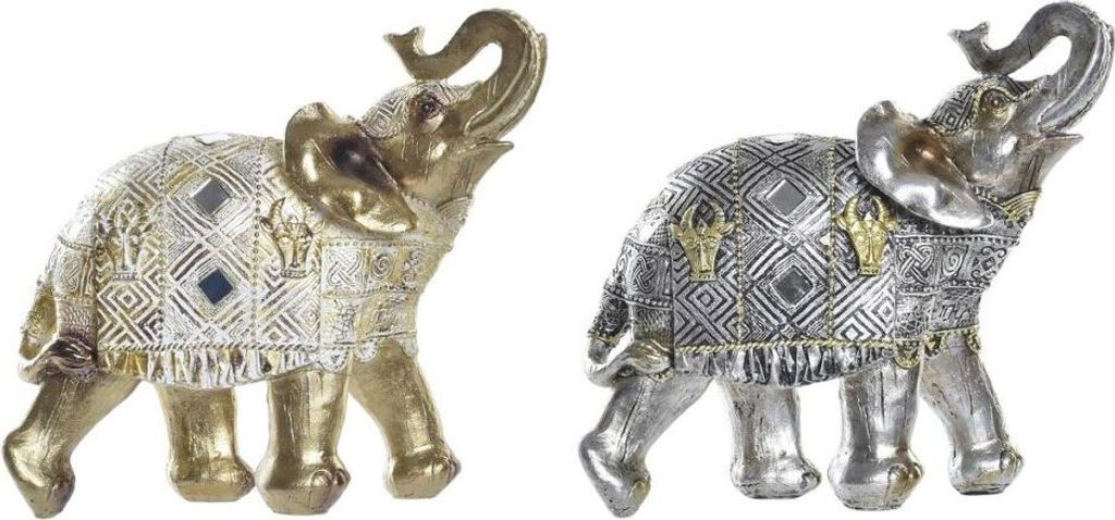 Deko-Figur DKD Home Decor Elefant Silberfarben Gold Harz Kolonial (22,5 x 10,7 x 21,5 cm) (2 Stück)