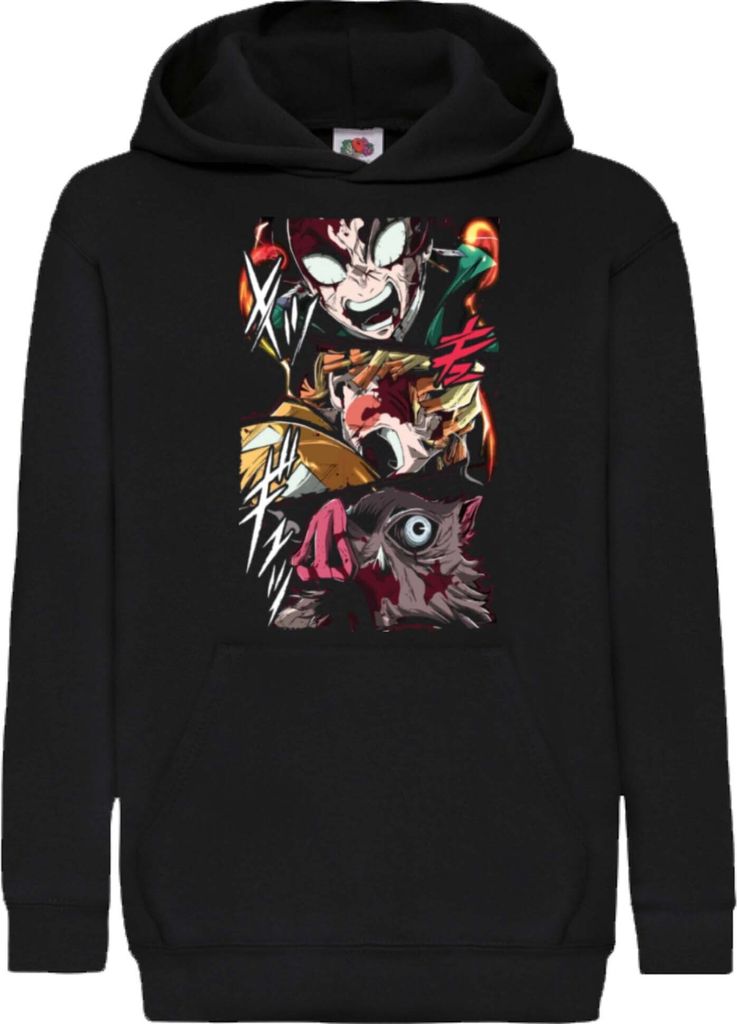 Kinder Kapuzenpullover Demon Anime Slayer Tanjiro Zenitsu Inosuke 003, 7-8 Jahr - 128 / Schwarz