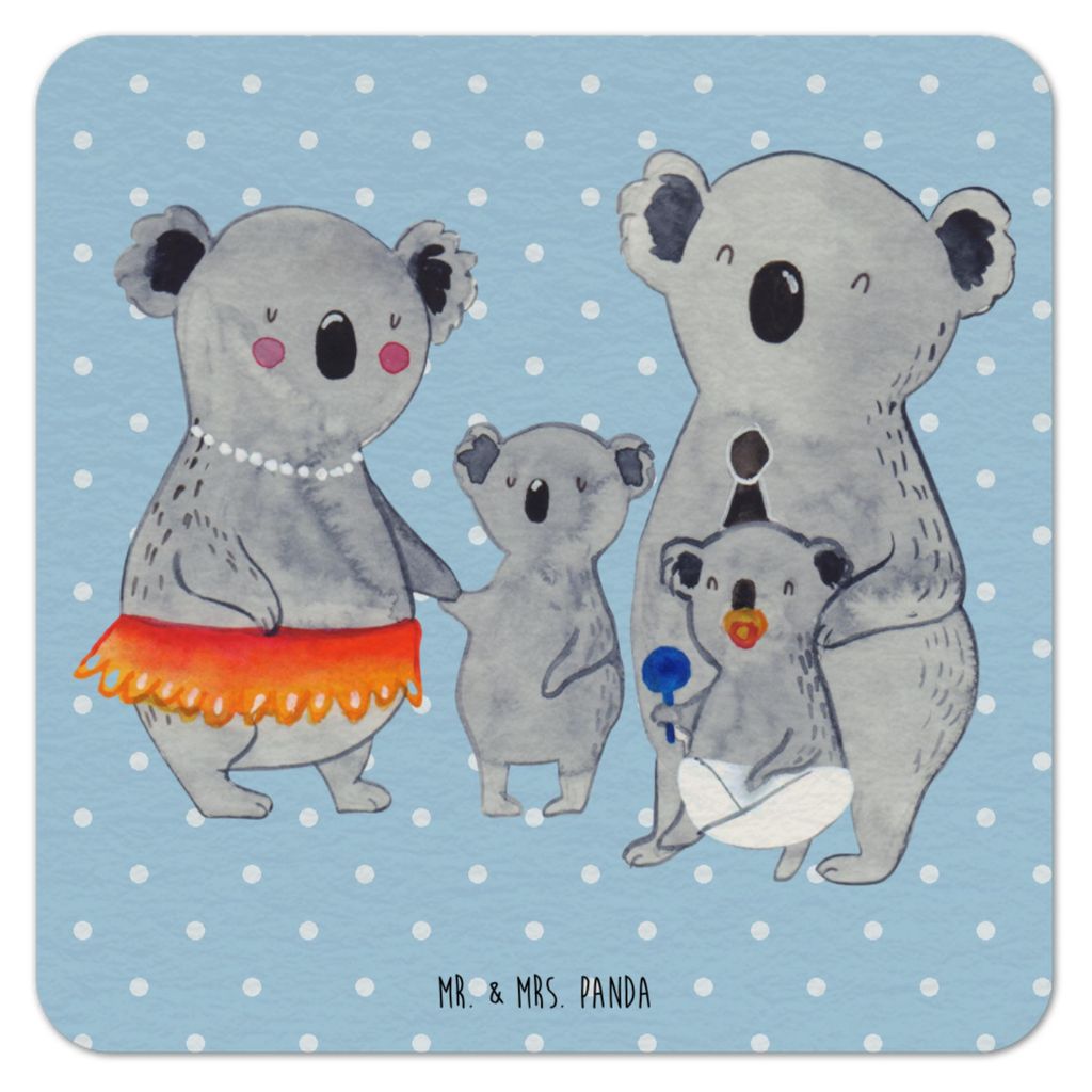 Mr. & Mrs. Panda Getränkeuntersetzer Koala Familie 50er Set - Blau Pastell - Geschenk, bieruntersetzer, Tassenuntersetzer, Mama, Bierdeckel, Papa,...