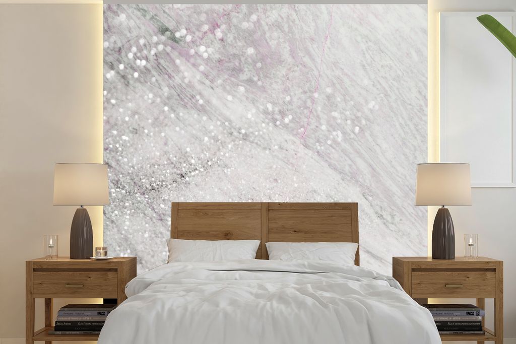 MuchoWow Fototapete für Wohnzimmer oder Schlafzimmer Wandtapete Vinyl Motivtapete Marmor - Adern - Glitzer - 240x240 cm - Schlafzimmer-Tapete