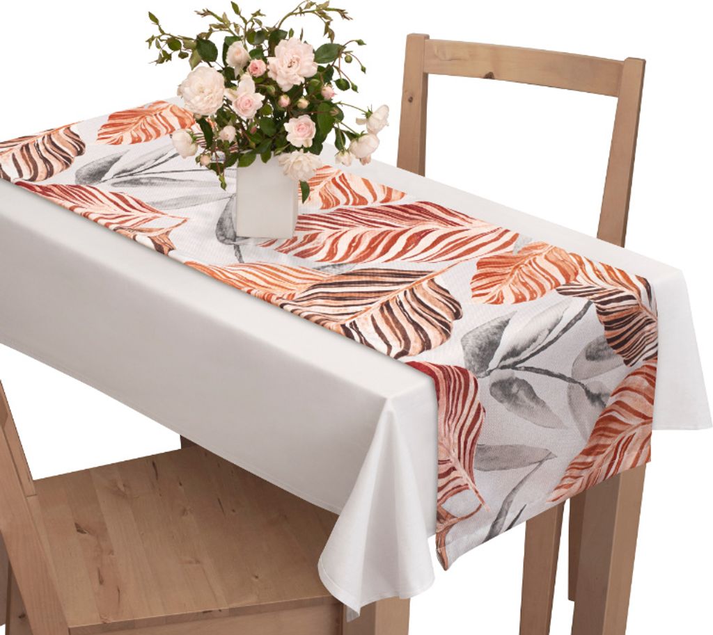 Tischläufer mit Muster 40 x 250 cm Große Blätter Orange Grau
