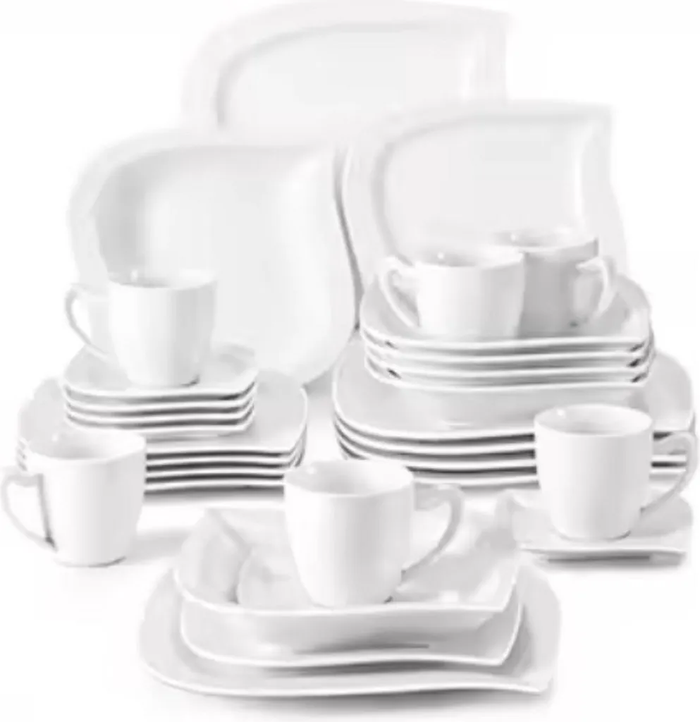 Servizio Piatti 6 Persone 30 Pezzi in Ceramica Bianca - Set Completo