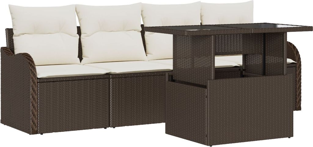 Möbel 5-teiliges Garten Sofa Set mit Kissen Braun Poly Rattan, 2-Sitzer Garten Sofa mit Kissen Braun Poly Rattan - Gartensofas 3348364