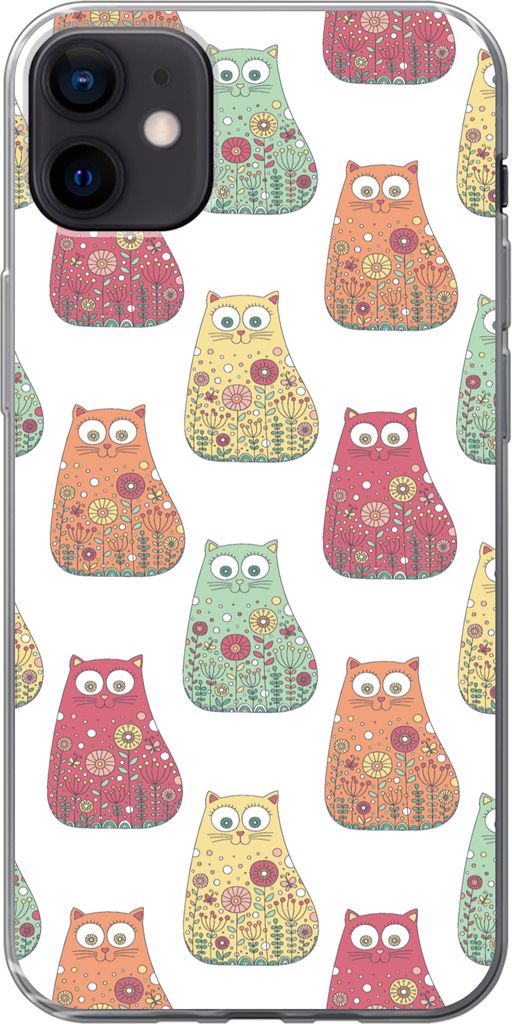 MuchoWow Handyhülle Schutzhülle Hülle für Telefoonhoesje iPhone 12 mini Mädchen - Katze - Blumen - Muster - Mädchen - Kinder - Kinder Silik...