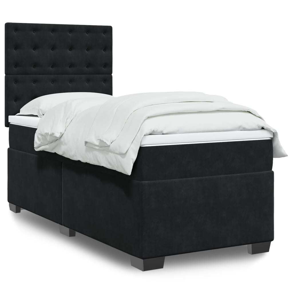 (NEU 2026) Boxspringbett mit Matratze, Doppelbett moderne, Schwarz 100x200 cm - Samt - Klassische Betten - 72.13 kg