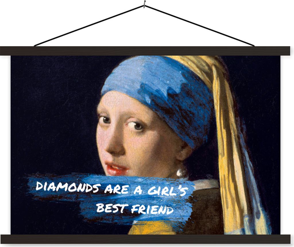 MuchoWow Textilposter Vermeer - Das Mädchen mit dem Perlenohrring - Zitat 60x40 cm mit schwarzem Rahmen - Hölzernes