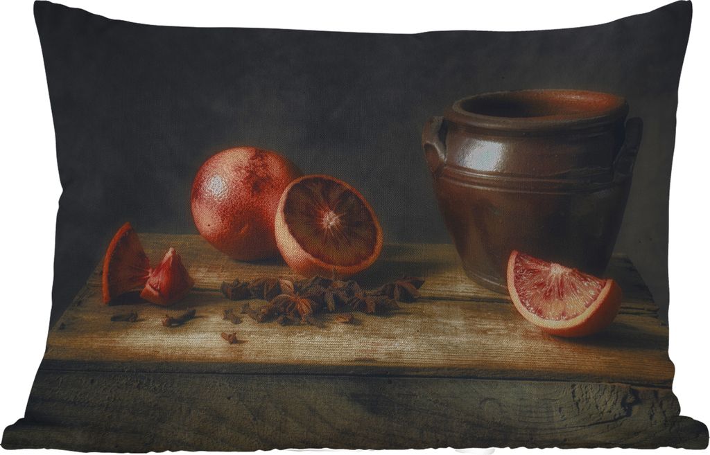 MuchoWow Outdoor Kissen - Gemälde - Stilleben - Vase - Tisch - Orange - Kunst - 60x40 cm - Wetterfest - Lounge Kissen - Zierkissen - Kissen für...