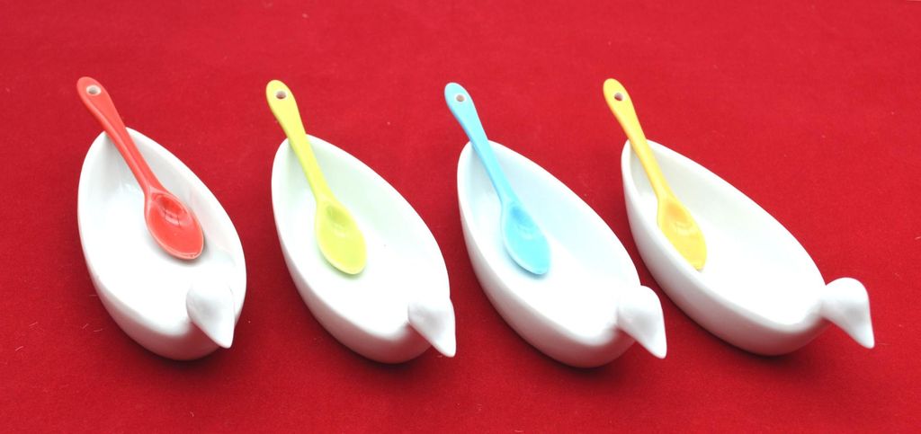 Dip-Schalen-Set 4-teilig Entenschalen mit Löffel 14x5 cm (LxB)