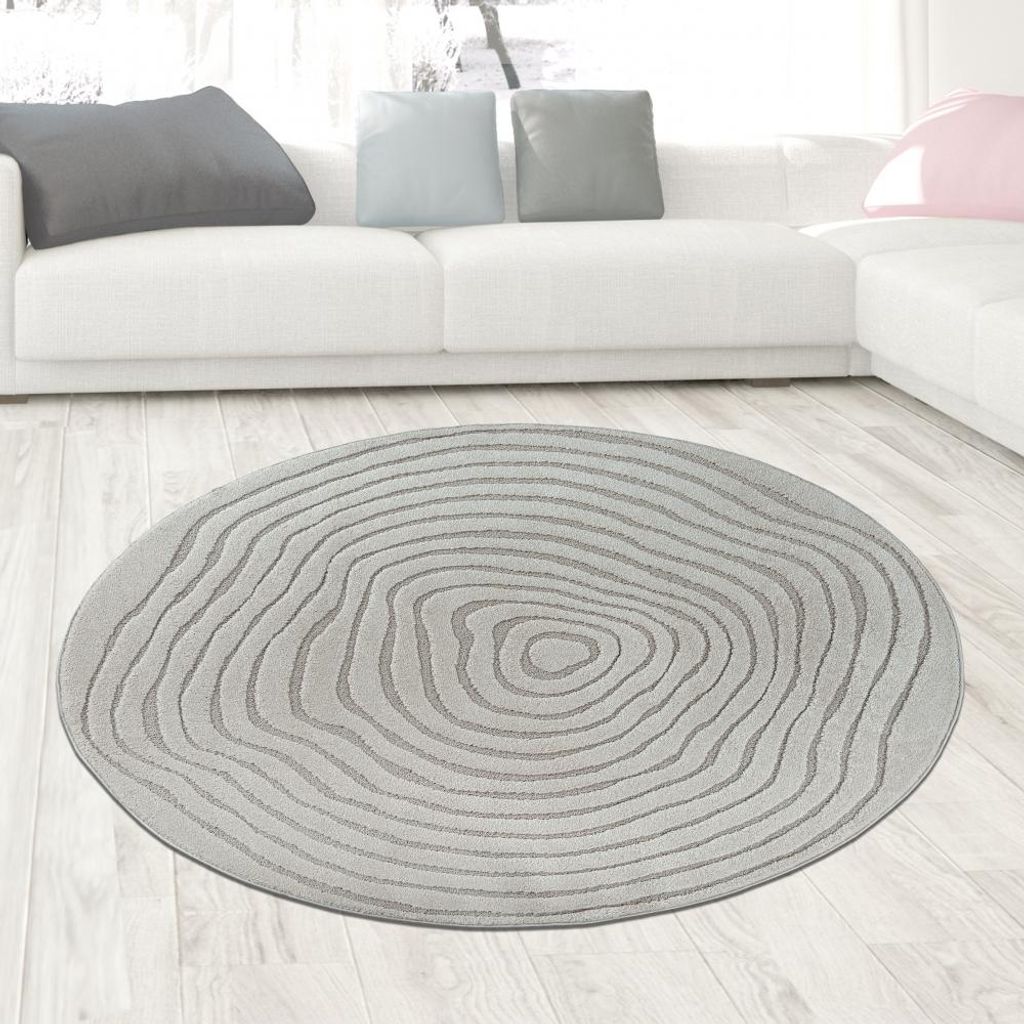 Runder Designteppich grau mit Wellenstruktur modern & elegant Größe - 120 cm Rund