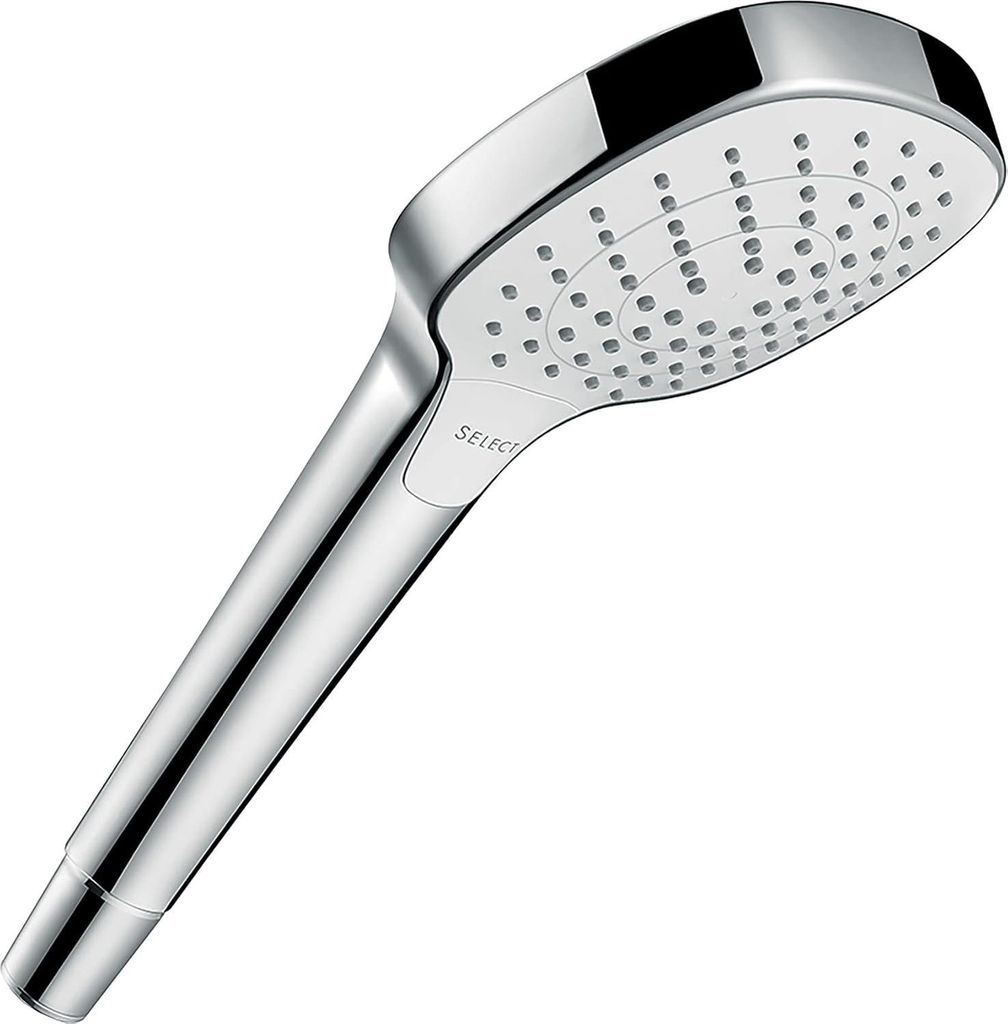 hansgrohe Croma Select E - Duschkopf, Handbrause mit 3 Strahlarten, Duschbrause (110 x 110 mm), Brausekopf mit Antikalk-Funktion, Chrom, 26812400