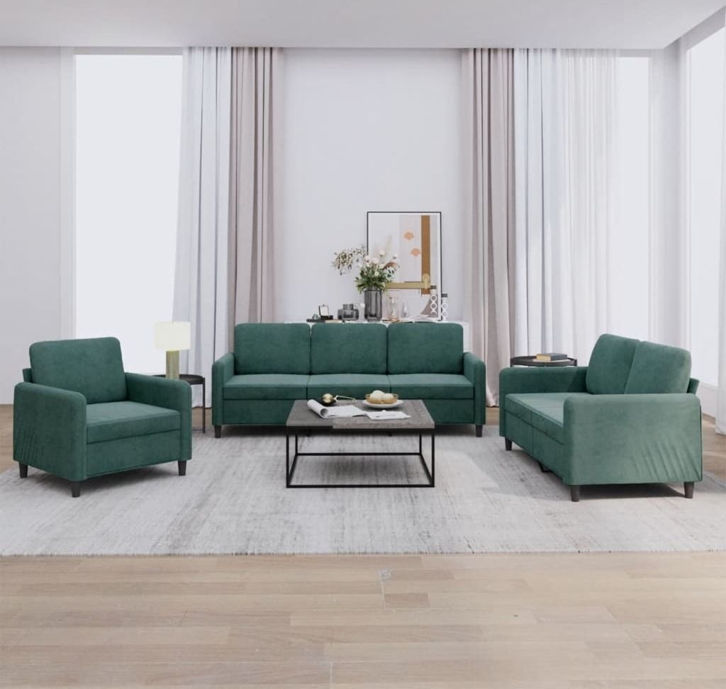 Design 3-tlg. Sofagarnitur Dunkelgrün Samt, Schlafsofas 2024 Neu