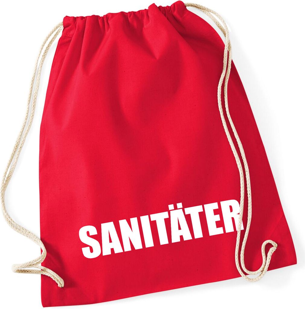 Huuraa Turnbeutel Sanitäter Schriftzug 12 Liter Classic Red Baumwolle Rucksack Geschenkidee