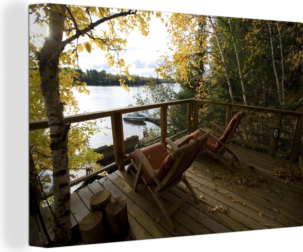 OneMillionCanvasses - Leinwandbilder - 140x90 cm, Zwei Liegestühle auf der Terrasse eines Ferienhauses, Wandbilder Kunstdruck Wanddekoration - F...