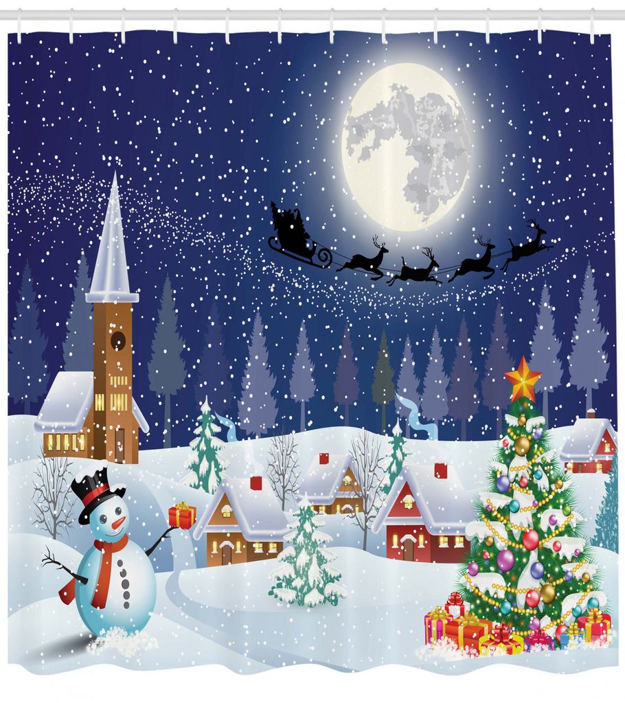 Abakuhaus Weihnachten Duschvorhang, Winterlandschaft, Set inkl.12 Haken aus Stoff Wasserdicht Bakterie und Schimmel Abweichent, 175 x 180 cm, Blau-...