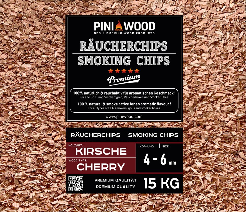 PINI 15 Kg Räucherchips Kirsche 4-6 mm Smoking Chips Produktbild 