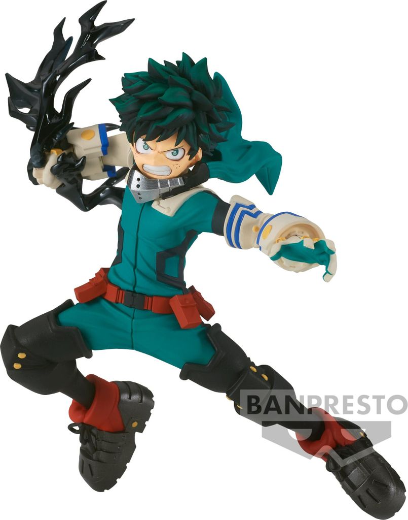 A figurine of Izuku Midoriya from My Hero Academia in an action pose.