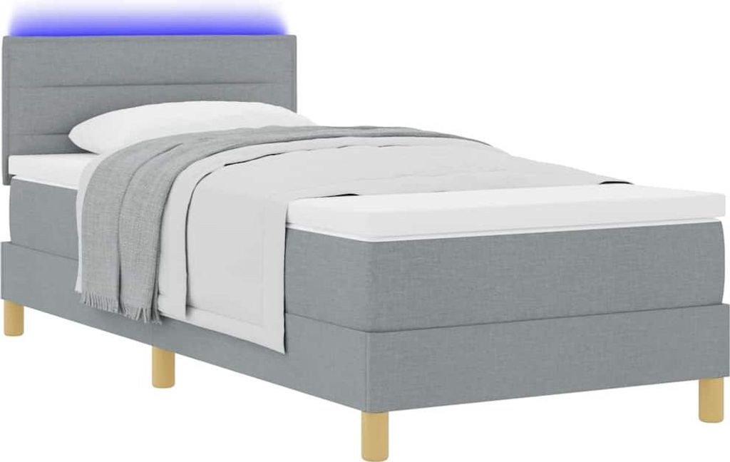 LED Boxspringbett mit Matratze Hellgrau 100 x 200 cm Stoff
