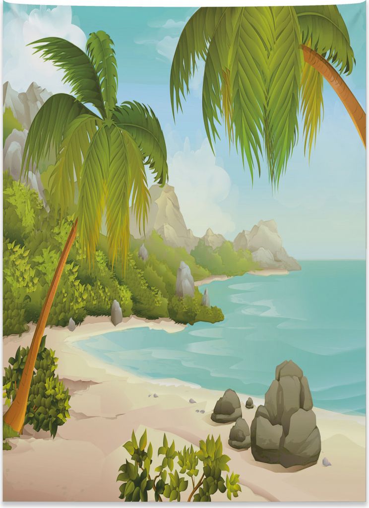 Abakuhaus Tropisch Wandteppich, Exotische Strandpalmen aus Weiches Mikrofaser Stoff Kein Verblassen Klare Farben Waschbar, 110 x 150 cm, Grün Aqua