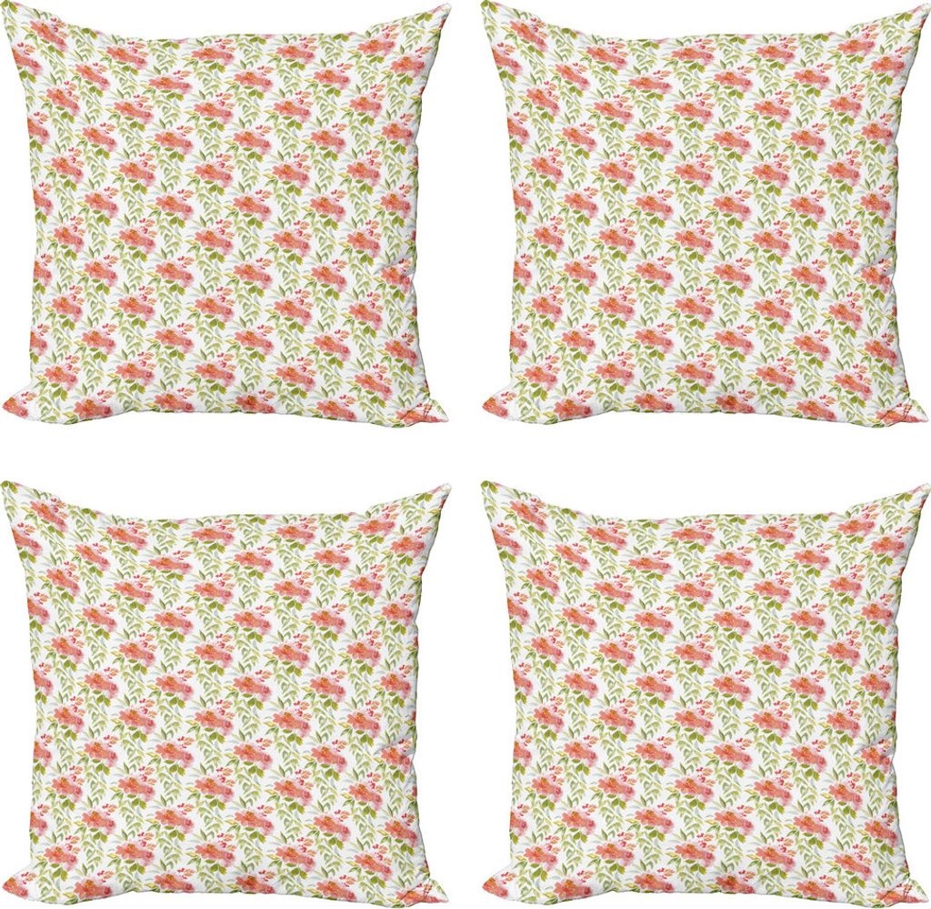 ABAKUHAUS Vintage Rose Kissenbezug Set (4 Stück), Aquarell-Druck-Blick, Moderner Doppelseitiger Digitaldruck, 60 cm x 60 cm, Blush Olive Grün Weiß