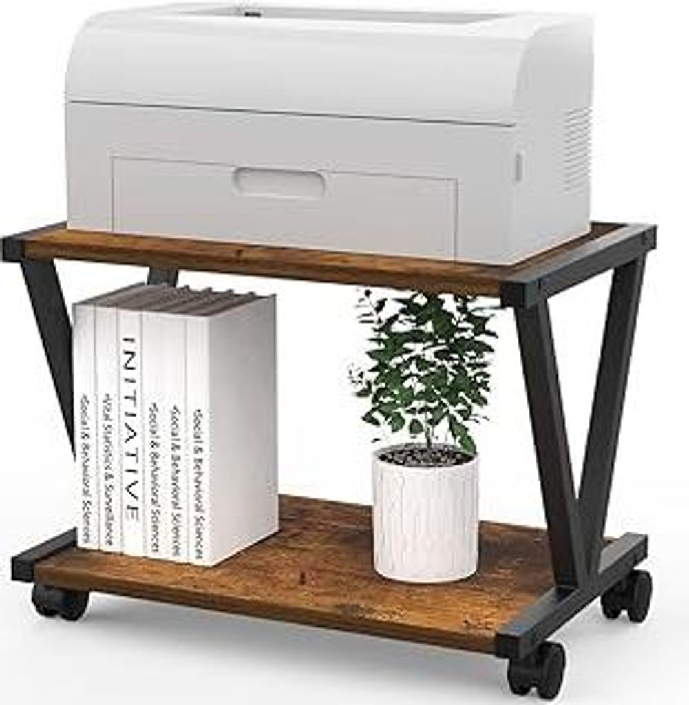 VEDECASA Desktop Drucker Stand 2-Tier Unter Schreibtisch Holz Drucker Regal Rustikale industrielle Bauernhaus Holz Speicher Buch Regal Tisch Organi...