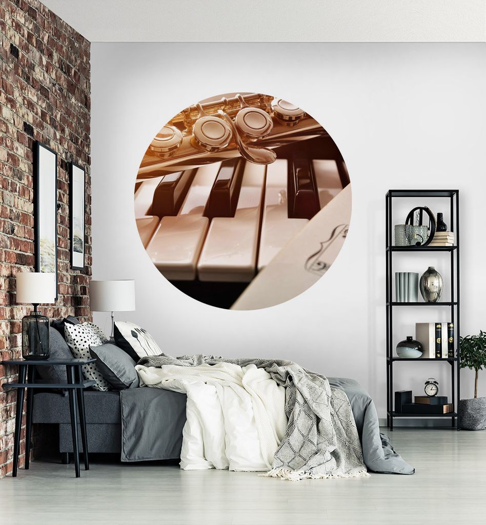 Fototapete Piano und Flöte rund, Material:Premium Vlies 150g/qm, Größe Tapete:195cm rund