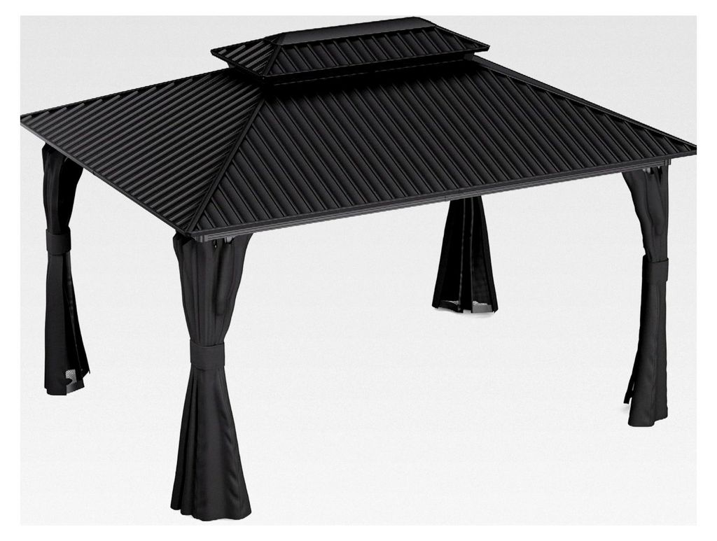 Pavillon 3x4, Gartenpavillon wasserdicht und stabil, Aluminiumrahmen und verzinktes Stahldach, inklusive Vorhänge und Moskitonetz, UV-Schutz, Dopp...