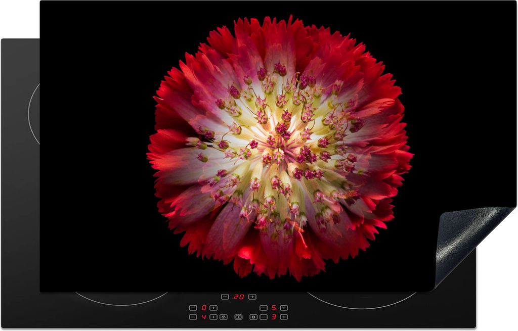 KitchenYeah Herdabdeckplatte Blumen - Rot - Frühling , 85x52cm, Küche Deko, Ceranfeld Herdabdeckung, Abdeckplatte fùr Kochfeld