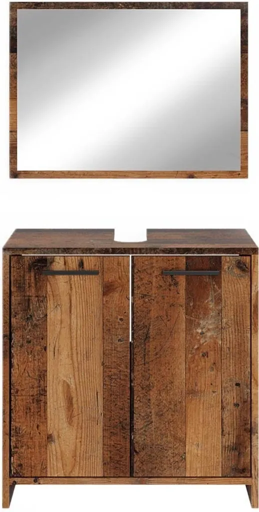 Mobile Bagno Kiko Vicco Rovere Rustico 2 Parti con Sottolavabo e Specchio