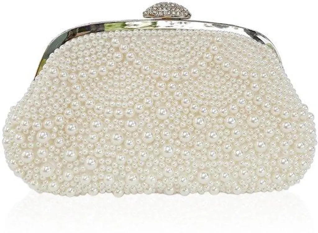Sac à chaussures pour femme et pochette mariage blanc ivoire en perles